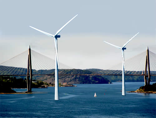 Fotomontage som visar vindkraftverk visavi Uddevallabron...